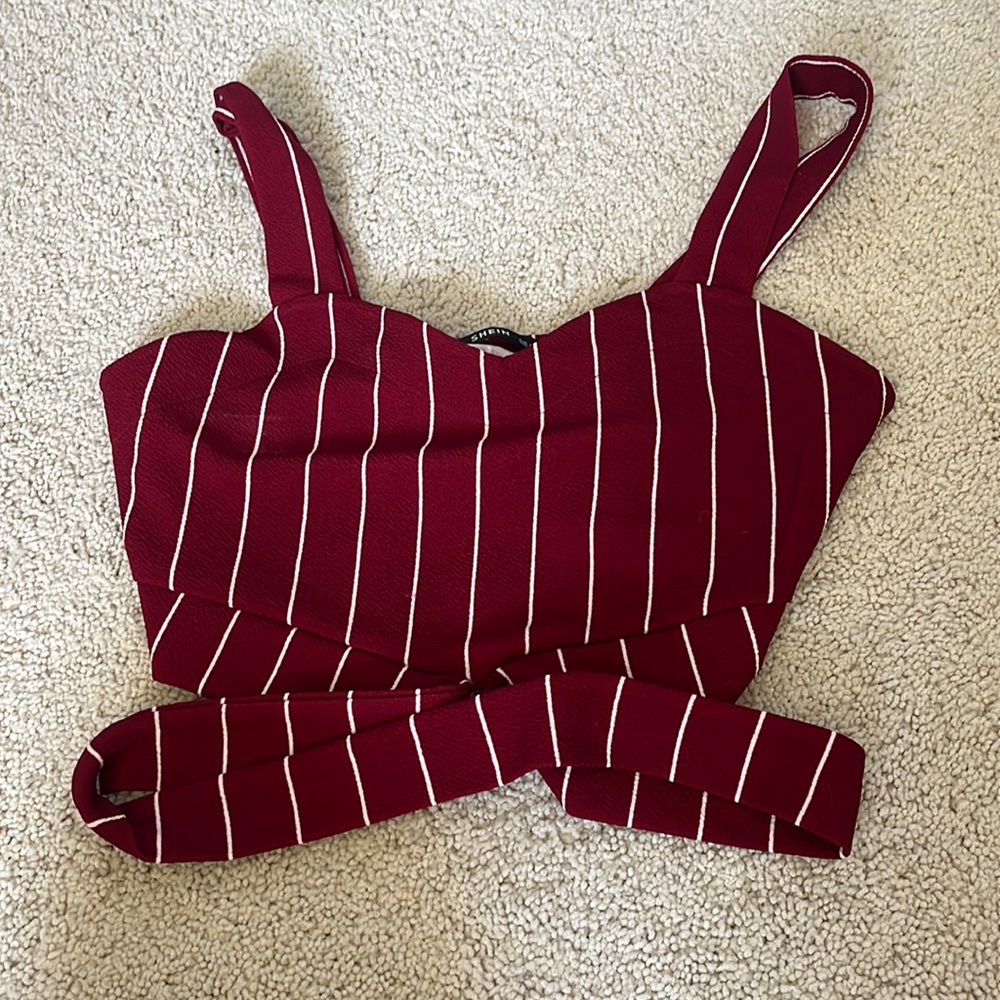 Red and white stripped shein tank cropped